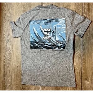 STAMPD Take Me Away Gray Heather All-Over Wave Print Sailboat Graphic T-Shirt Me